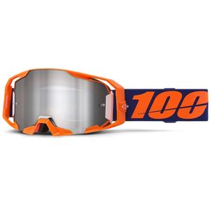 Motokrosové okuliare 100% ARmatic Neon Orange so strieborným zrkadlovým plexi