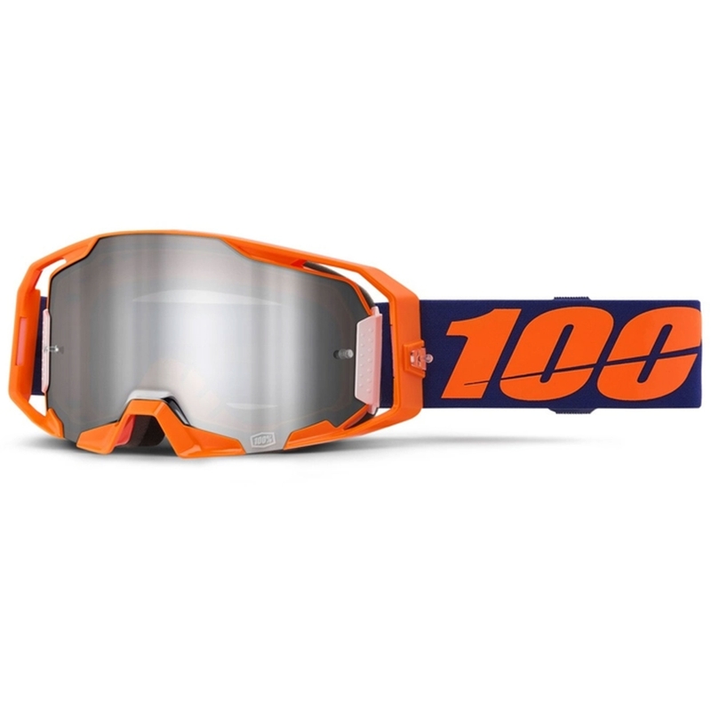 Motokrosové okuliare 100% ARmatic Neon Orange so strieborným zrkadlovým plexi