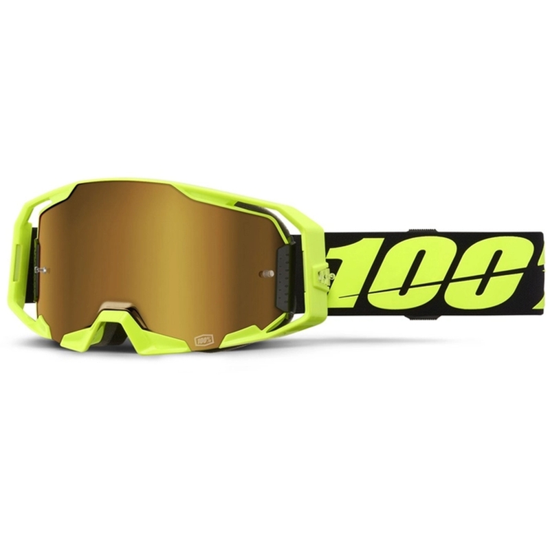 Motokrosové okuliare 100% ARmatic Neon Yellow so zlatým true plexi