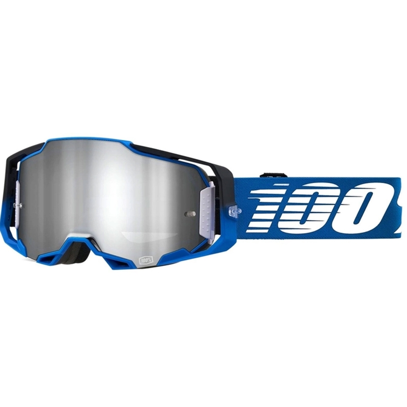 Motokrosové okuliare 100% ARMEGA Rockchuck čierno-bielo-modré (strieborné plexi)