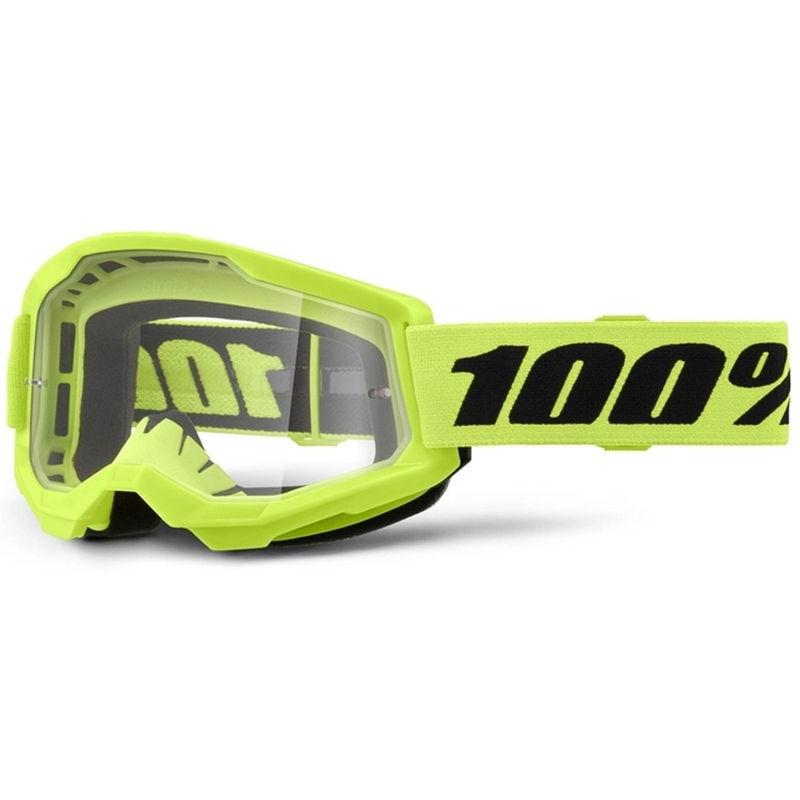 Detské motokrosové okuliare 100% STRATA 2 neón žlté číre plexi
