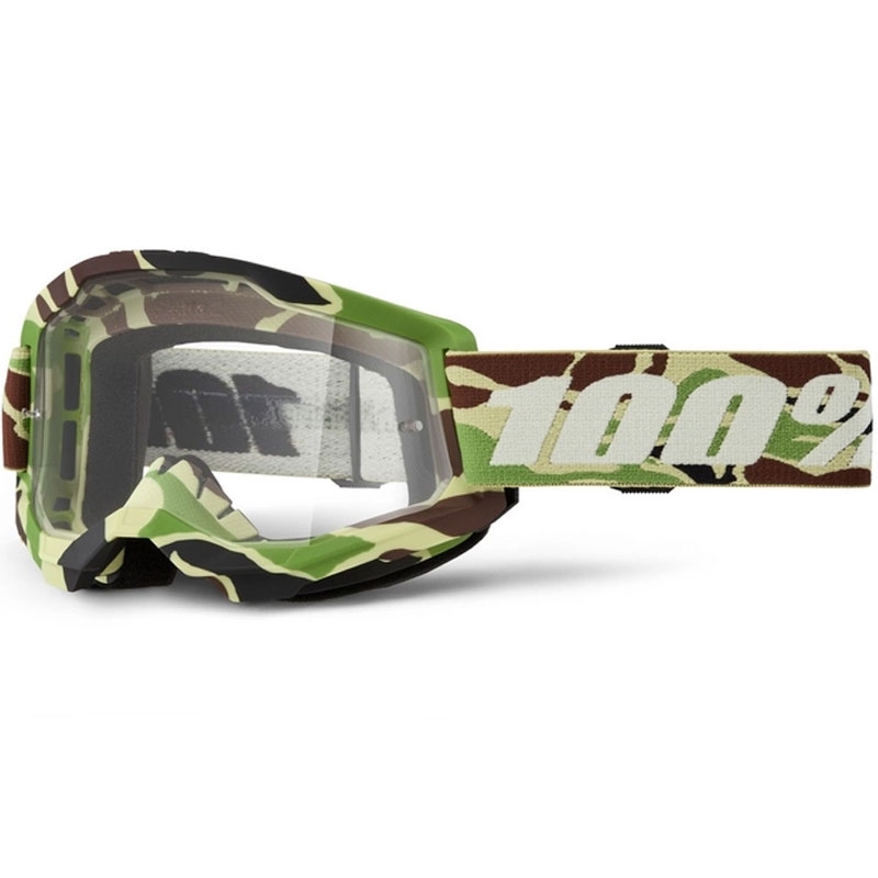Motokrosové okuliare 100% STRATA 2 New War Camo zelené (číre plexi)
