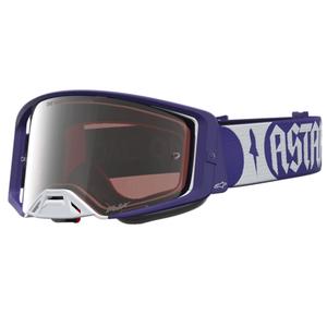 Motokrosové brýle Alpinestars Supertech Atrox modro-bílé se zrcadlově stříbrným plexi