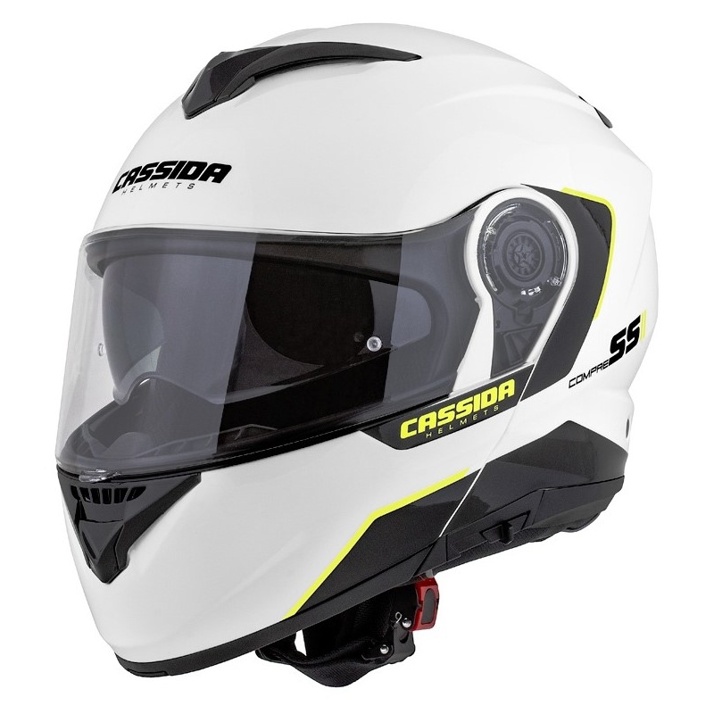 Vyklápacia prilba na motorku Cassida Compress 2.0 Refraction bielo-čierno-fluo žltá