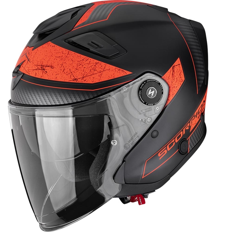Otvorená prilba na motorku Scorpion EXO-GT Jet Crest matná čierno-červená