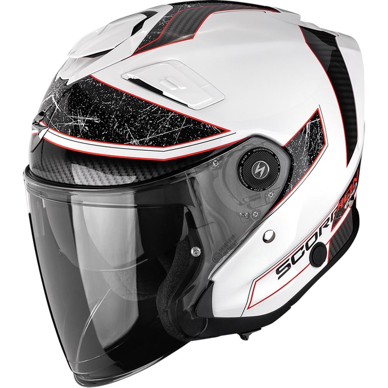 Otvorená prilba na motorku Scorpion EXO-GT Jet Crest bielo-červená