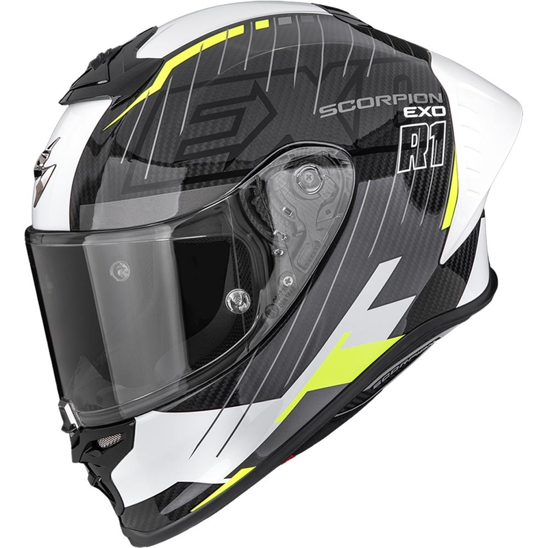 Integrálna prilba na motorku Scorpion EXO-R1 EVO II Air Surge čierno-bielo-fluo žltá