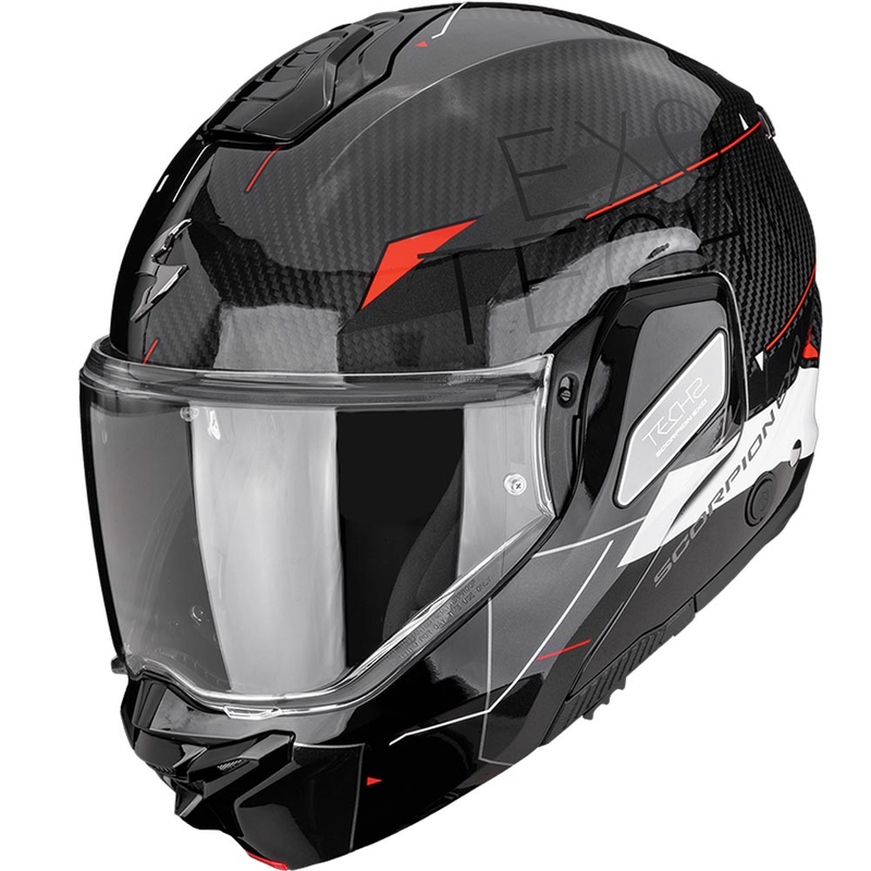 Preklápacia helma na motorku Scorpion EXO-TECH II Carbon Viator čierno-bielo-červená