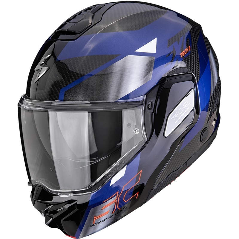 Preklápacia helma na motorku Scorpion EXO-TECH II Carbon Drift čierno-strieborno-modrá