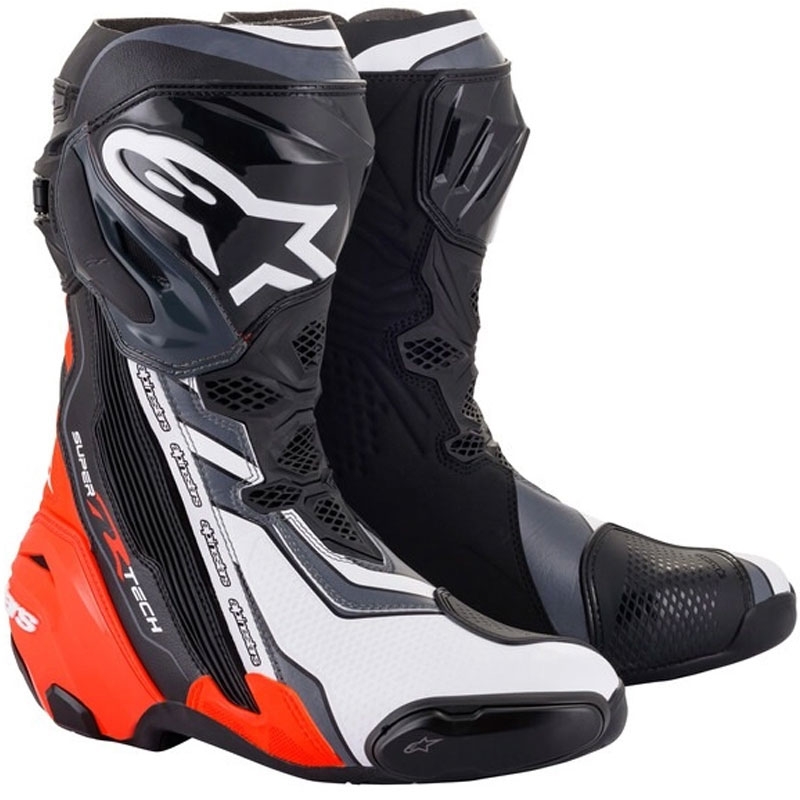 Topánky na motorku Alpinestars Supertech R čierno-fluo červeno-bielo-šedé