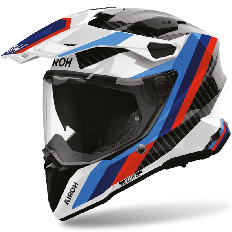 Enduro helma na motorku Airoh Commander 2 Carbon Rank čierno-bielo-modrá