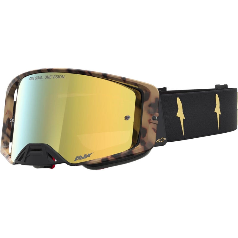 Motokrosové okuliare Alpinestars Supertech limitovaná edícia Zona čierno-hnedé so zrkadlovo zlatým plexi