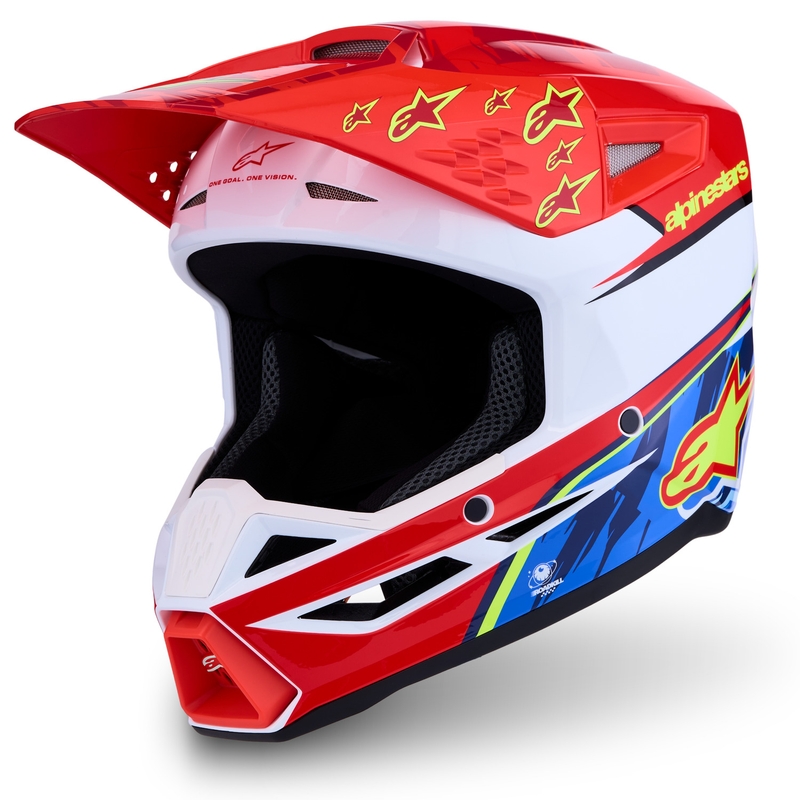 Motokrosová prilba na motorku Alpinestars S-M3 Falcon fluo červeno-biela