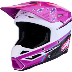 Detská motokrosová helma na motorku Alpinestars S-M3 Falcon fialovo-bielo-čierna