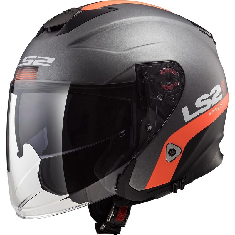 Otvorená prilba na motocykel LS2 OF521 Infinity Smart titánovo-oranžová
