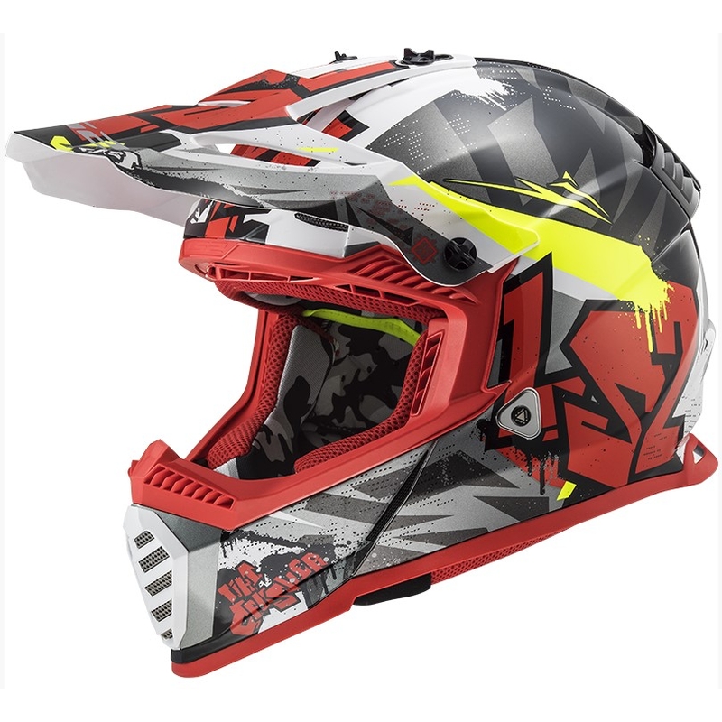 Motokrosová prilba LS2 MX437 Fast Evo Crusher čierno-červeno-fluo žltá