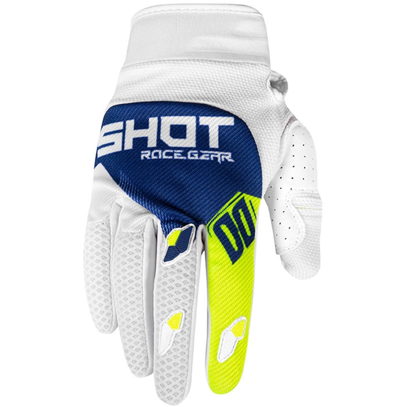 Motocrossové rukavice Shot Contact Trust bielo-modro-fluo žlté