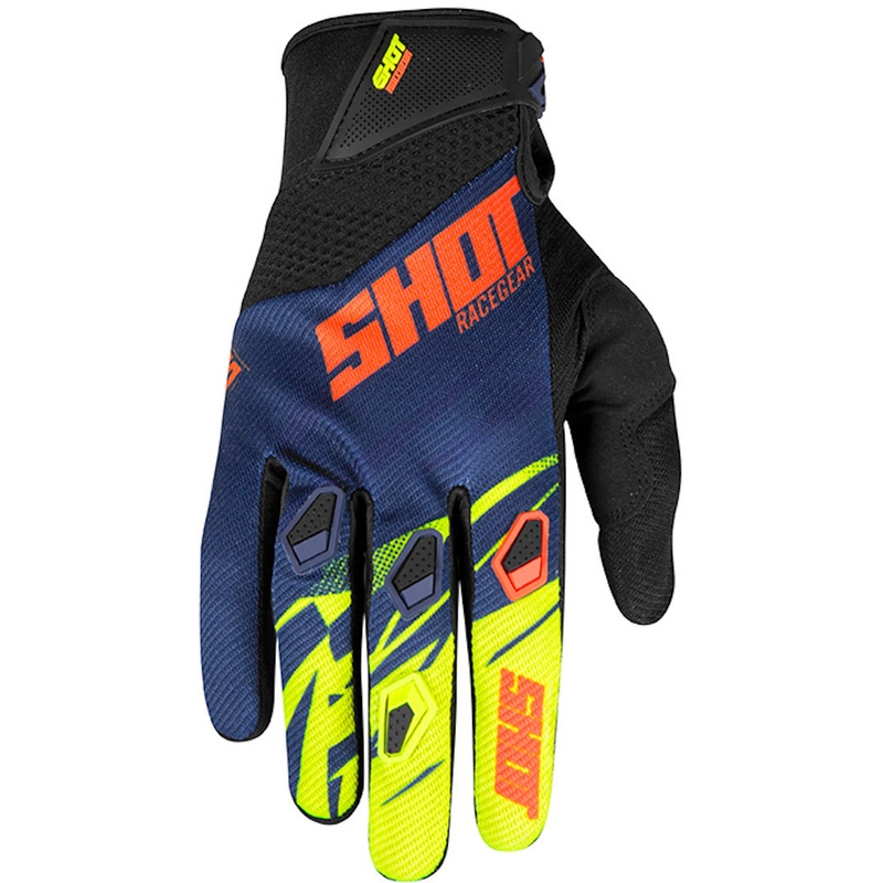 Detské motokrosové rukavice Shot Devo Ventury oranžovo-modro-fluo žlté