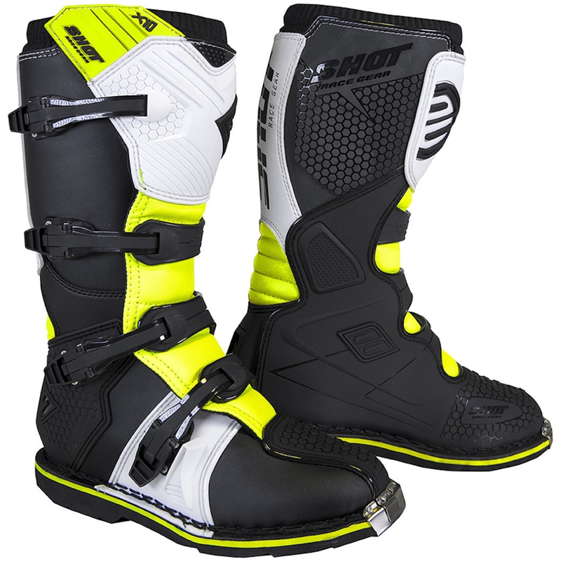 Detské čižmy na motocykel Shot K10 2.0 čierno-bielo-fluo žlté výpredaj