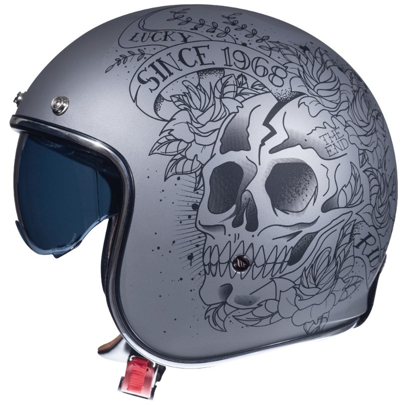 Otvorená prilba na motocykel MT LeMans 2 SV SKULL&ROSES šedá matná