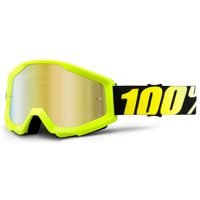 Motokrosové okuliare 100% Strata čierno-fluo žlté (zlaté chróm plexi)