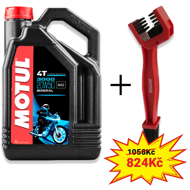Sada olej 3000 20W-50 4L + kefa na čistenie reťaze Motul