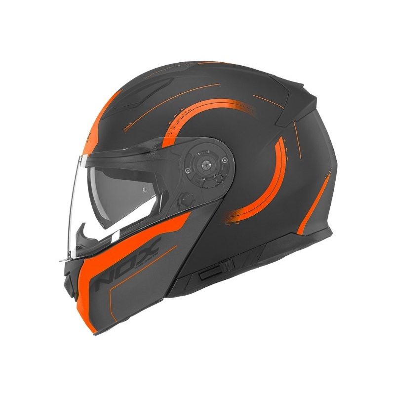 Vyklápacie prilba NOX N965 Peak čierno-fluo oranžová