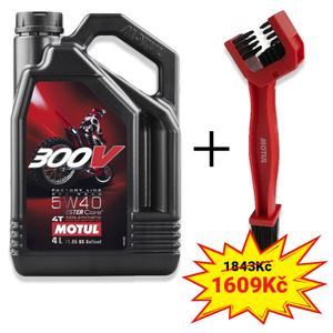 Sada olej 300V 4T FL Off Road 5W40 4L + kefa na čistenie reťaze Motul