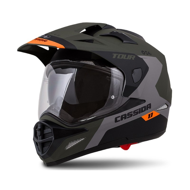 Enduro prilba Cassida Tour 1.1 Spectre čierno-šedo-zeleno-fluo oranžová výpredaj